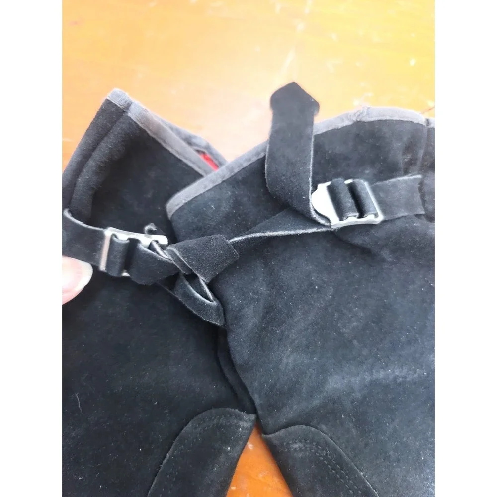 Vintage Wolverine Black Suede Leather Mittens With Nylon Sewn Interior & Adjusta